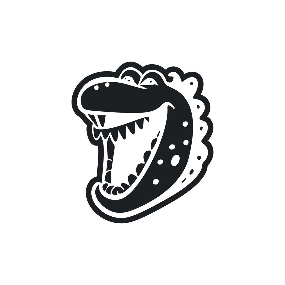 Preto e branco simples logotipo com uma fofa alegre crocodilo. vetor