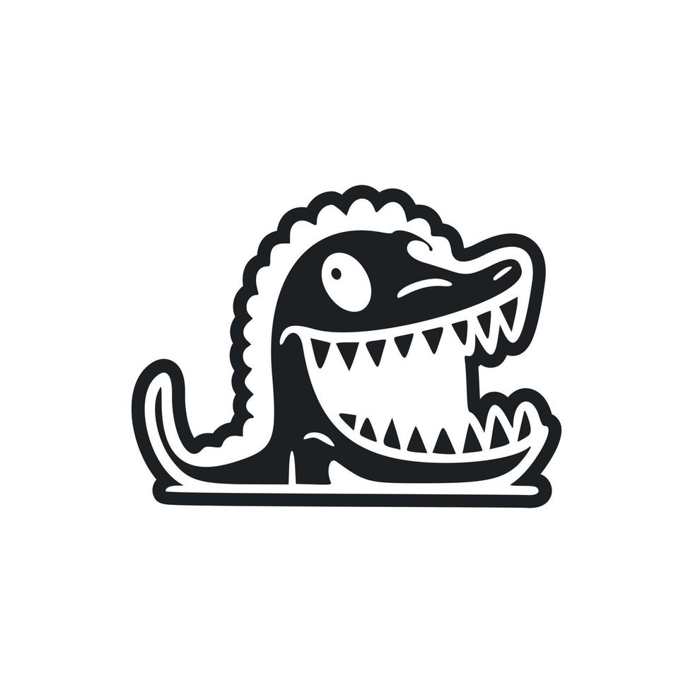 Preto e branco leve logotipo com uma agradável alegre crocodilo. vetor