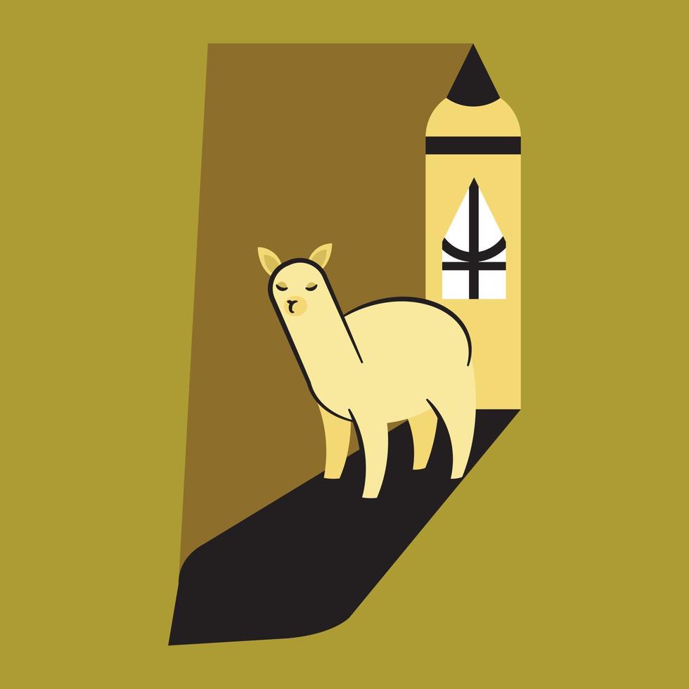 ilustração do a alpaca dentro frente do uma misterioso torre vetor