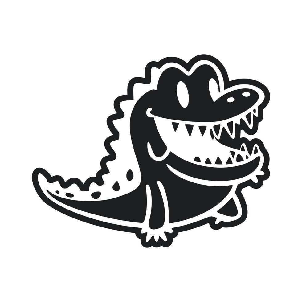 Preto e branco simples logotipo com uma fofa alegre crocodilo. vetor