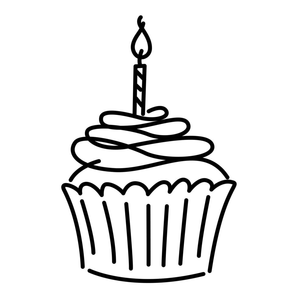 desenhado à mão aniversário bolo com Preto linhas. vetor
