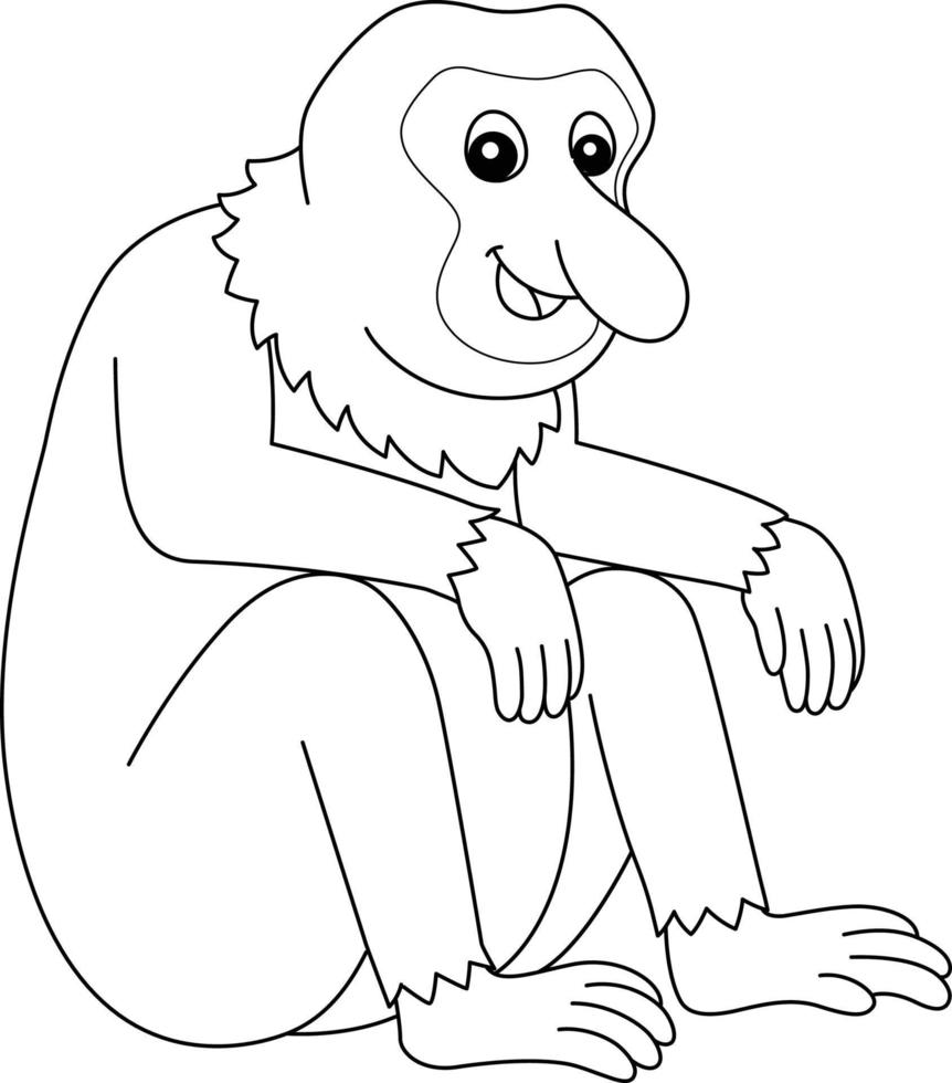 probóscide macaco animal isolado coloração página vetor