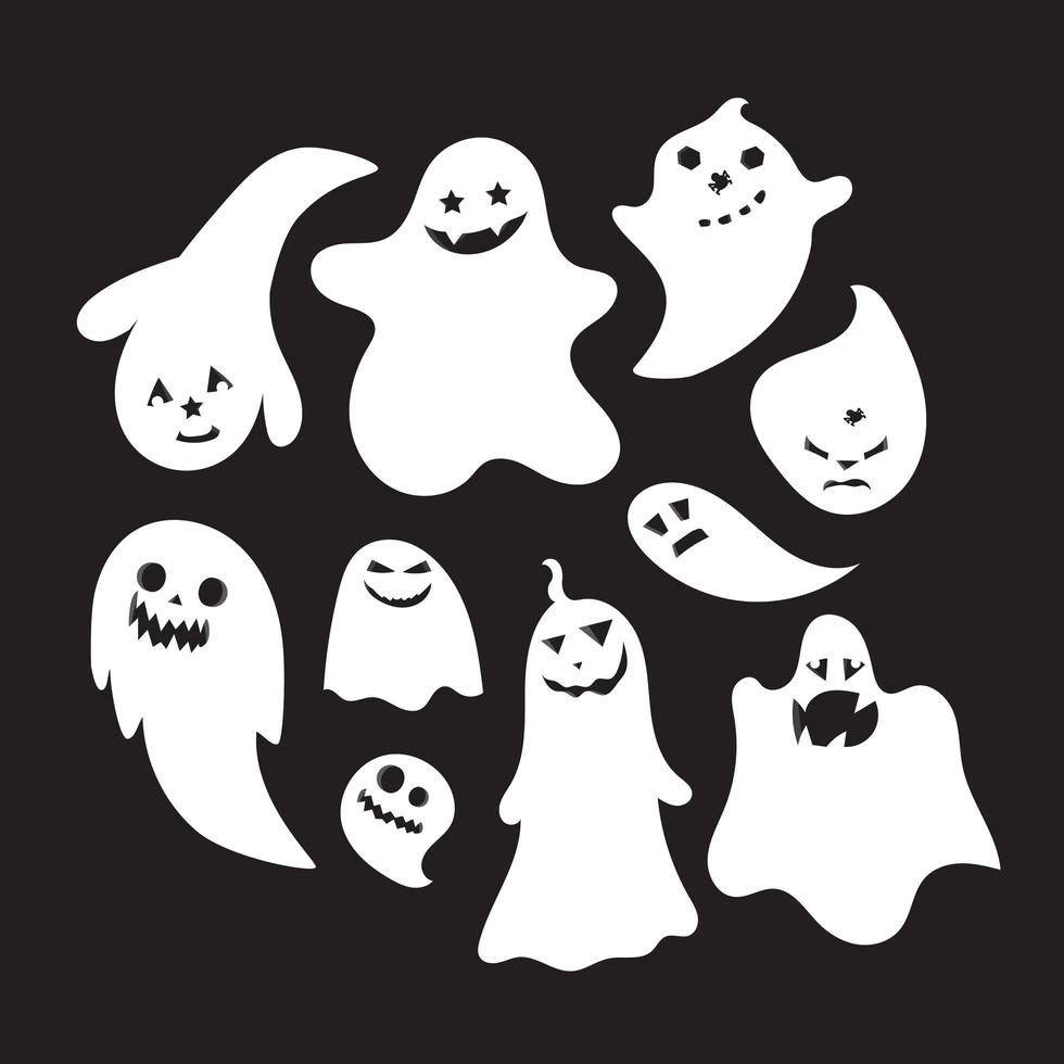 conjunto de fantasmas emocionais de halloween vetor