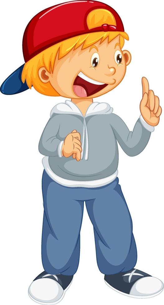 um menino usando boné em pé pose personagem de desenho animado isolado vetor
