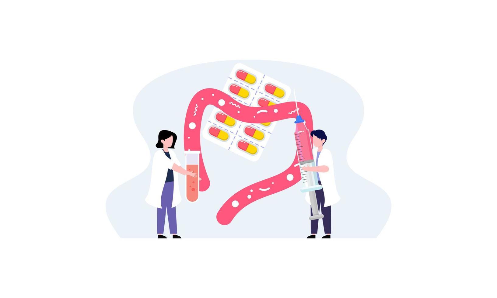 minúsculo médicos examinando intestino flora, saúde conceito ilustração vetor