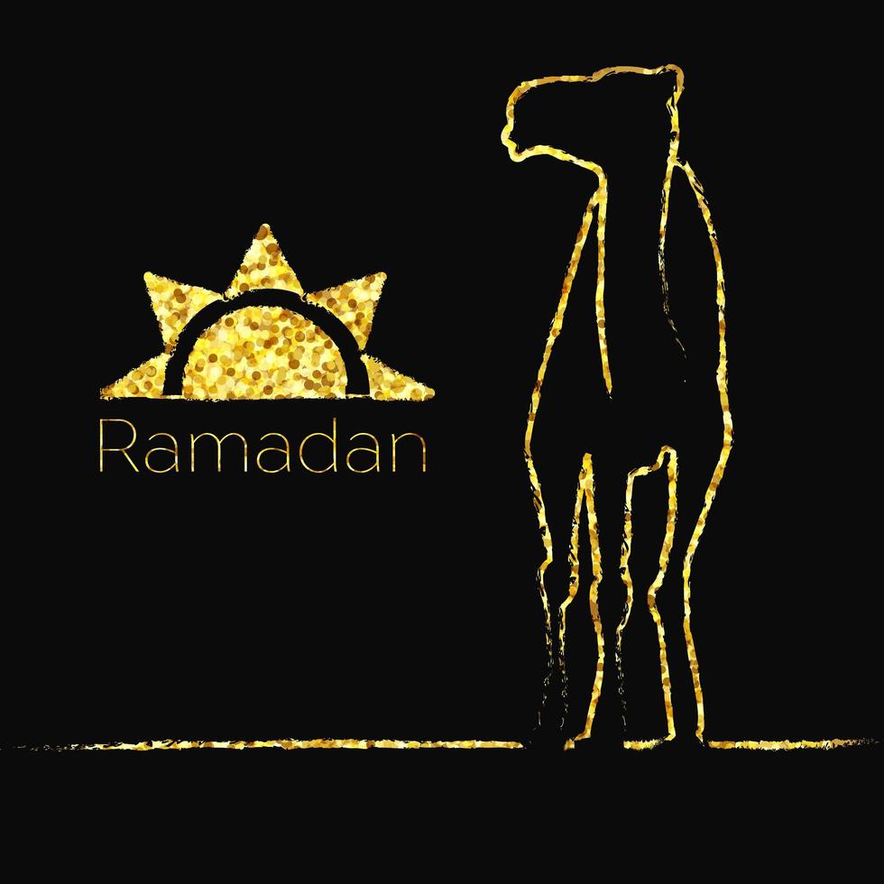 saudação de ouro do ramadã com camelo vetor