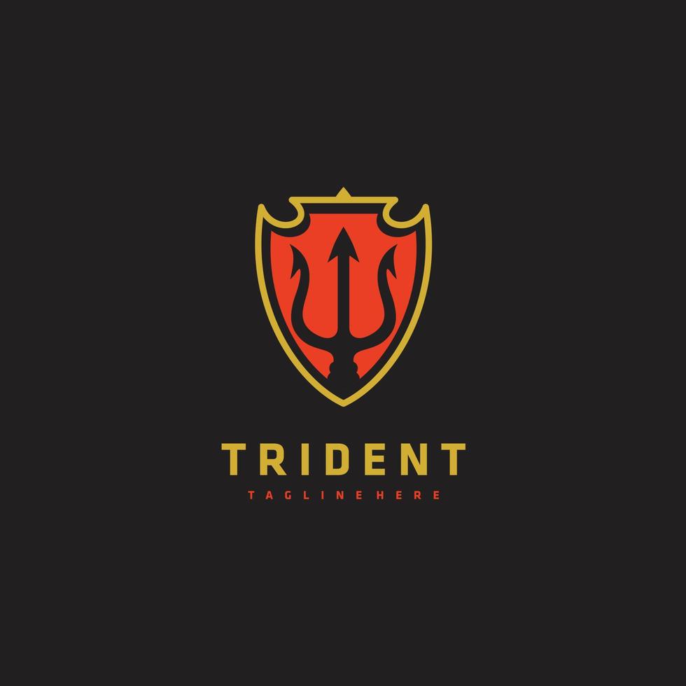 vintage tridente lança do Poseidon Netuno Deus triton rei e escudo combinação logotipo Projeto vetor