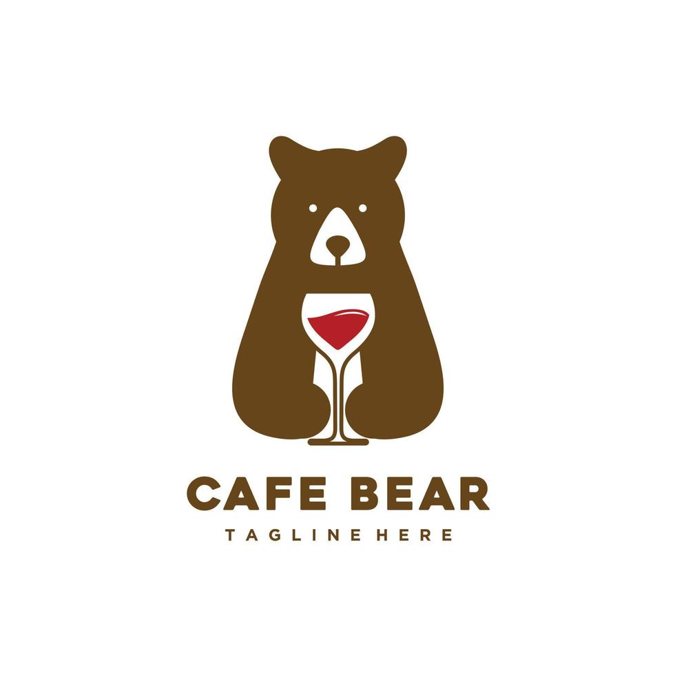 design de logotipo de urso café segure vetor de vidro