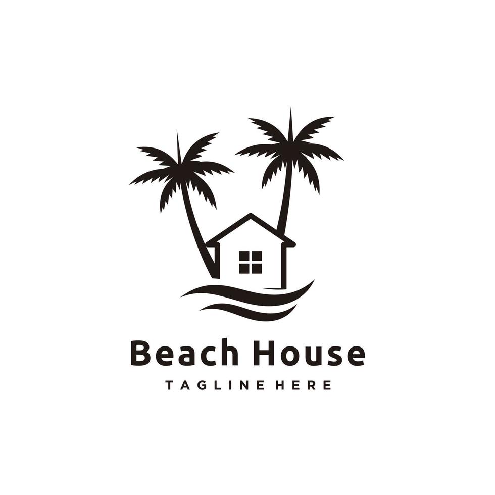 minimalista de praia casa logotipo Projeto ícone vetor ilustração