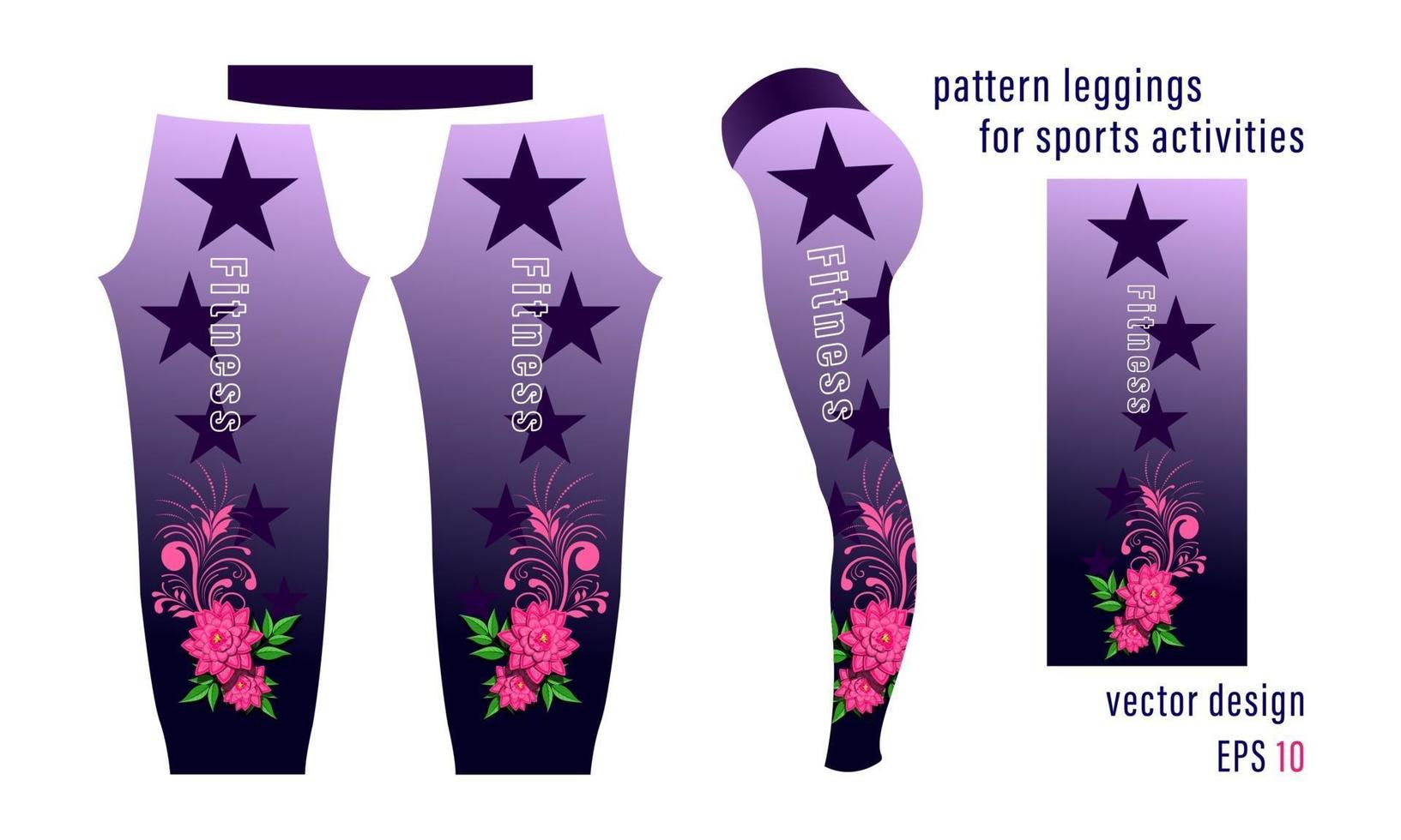 Leggings com padrão de composição de flores e estrelas pontiagudas para atividades esportivas vetor