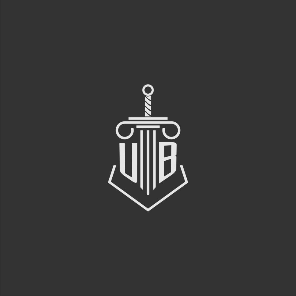 ub inicial monograma lei empresa com espada e pilar logotipo Projeto vetor