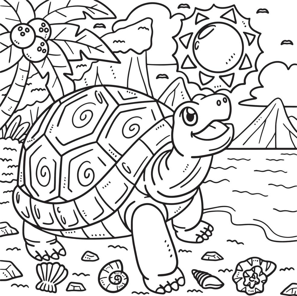 verão tartaruga jogando coloração página para crianças vetor