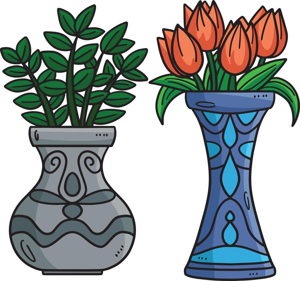 Primavera em vaso plantas desenho animado colori clipart vetor