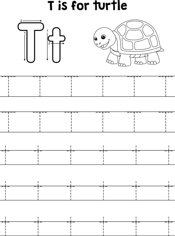tartaruga animal rastreamento carta abc coloração página t vetor