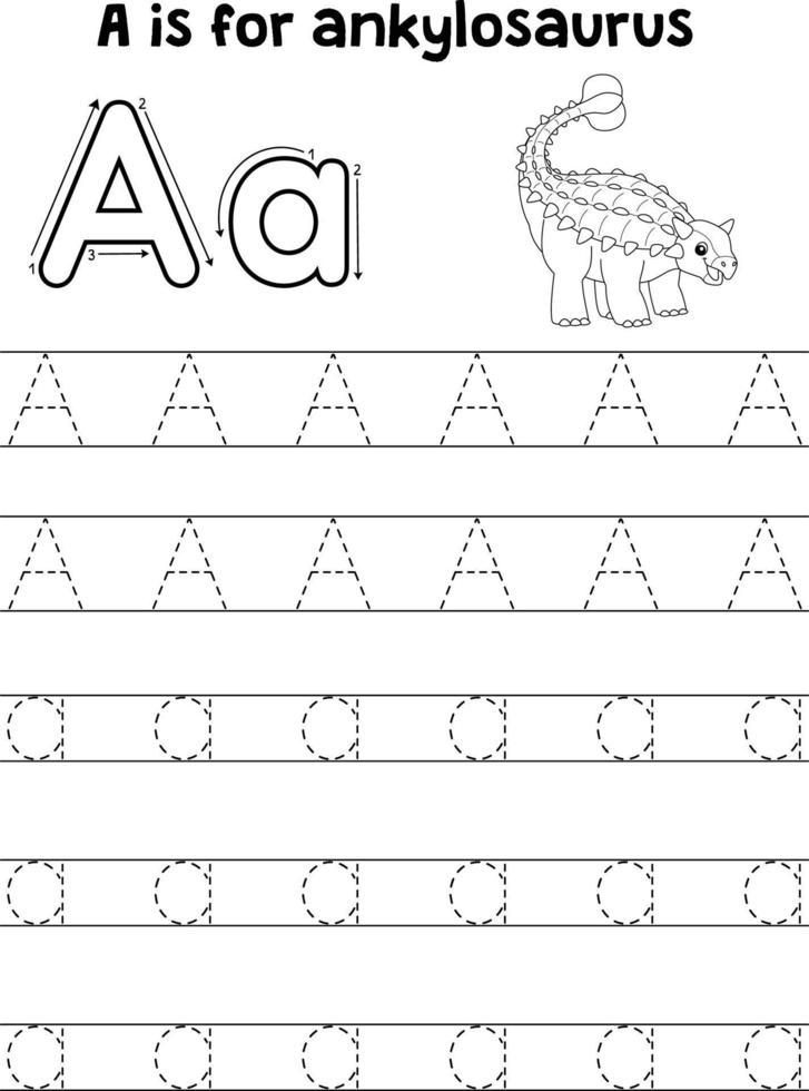 anquilossauro dino rastreamento carta abc coloração vetor