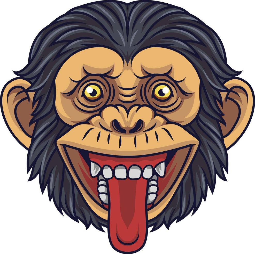 desenho animado chimpanzé cabeça mascote mostrando língua vetor