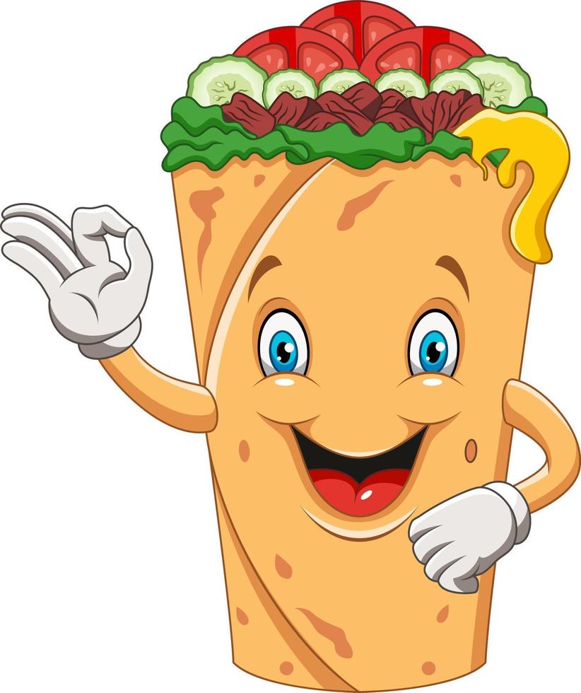 desenho animado burrito ou Kebab dando Está bem placa vetor