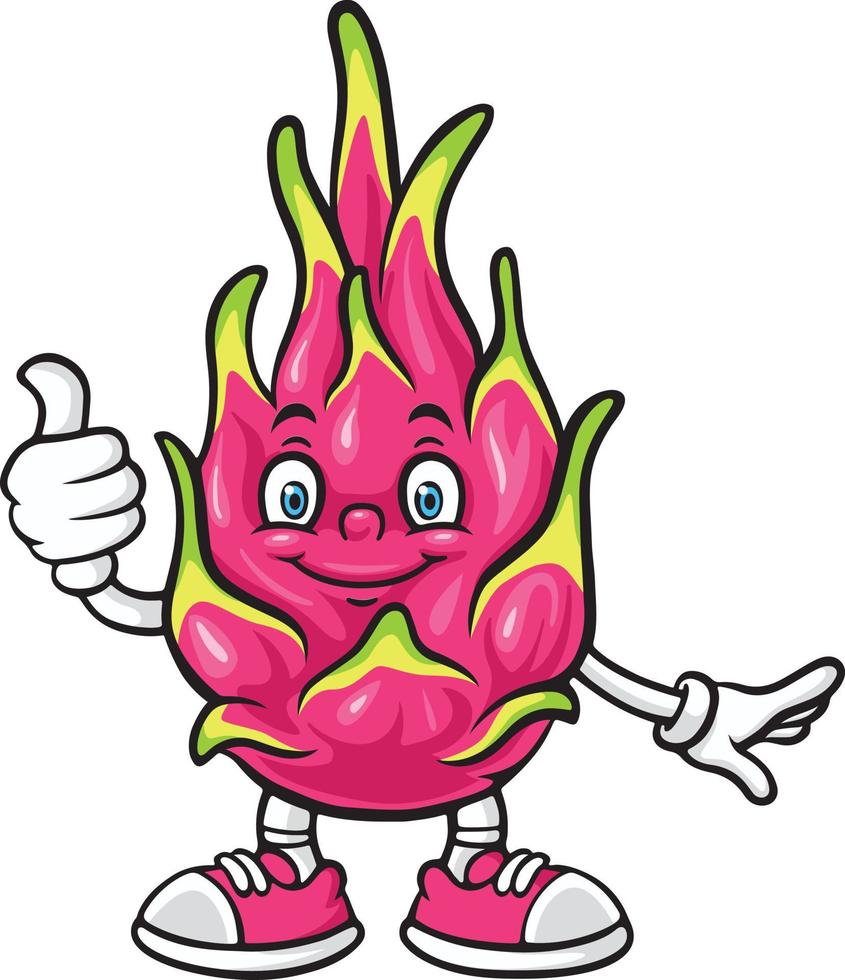 desenho animado Dragão fruta mascote personagem dando polegares acima vetor