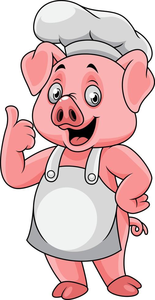 desenho animado feliz porco chefe de cozinha dando uma polegar acima vetor
