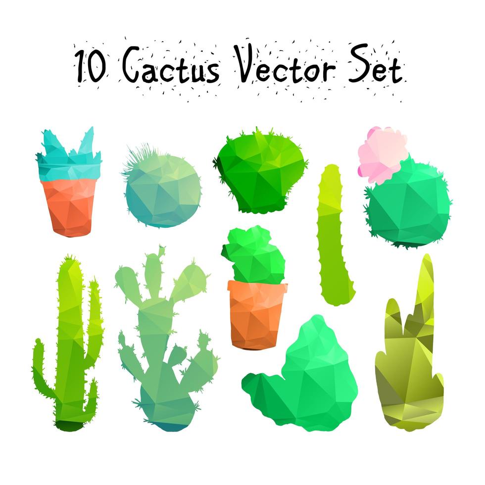 conjunto de cactos isolados desenhados à mão vetor