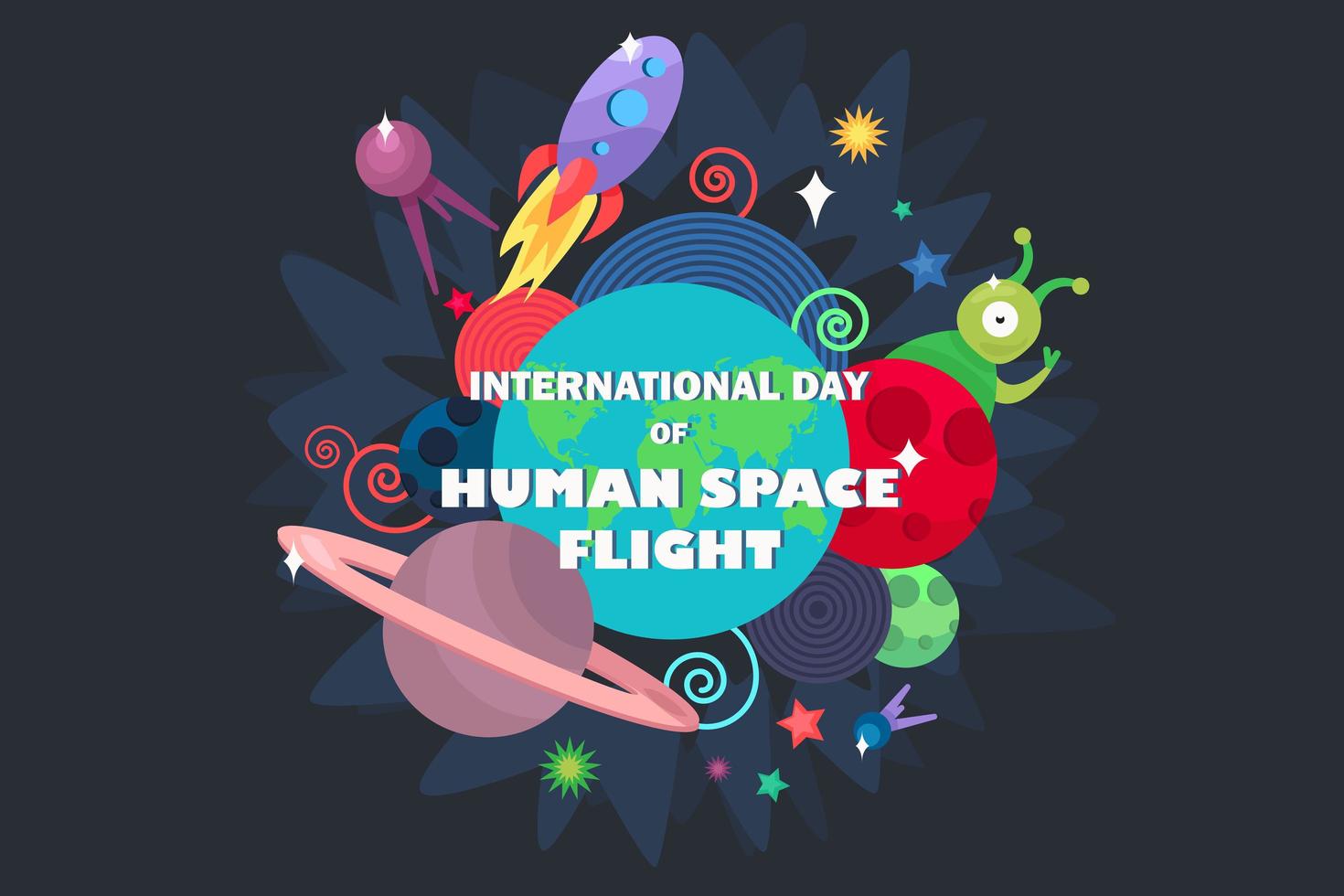 dia internacional do voo espacial humano vetor