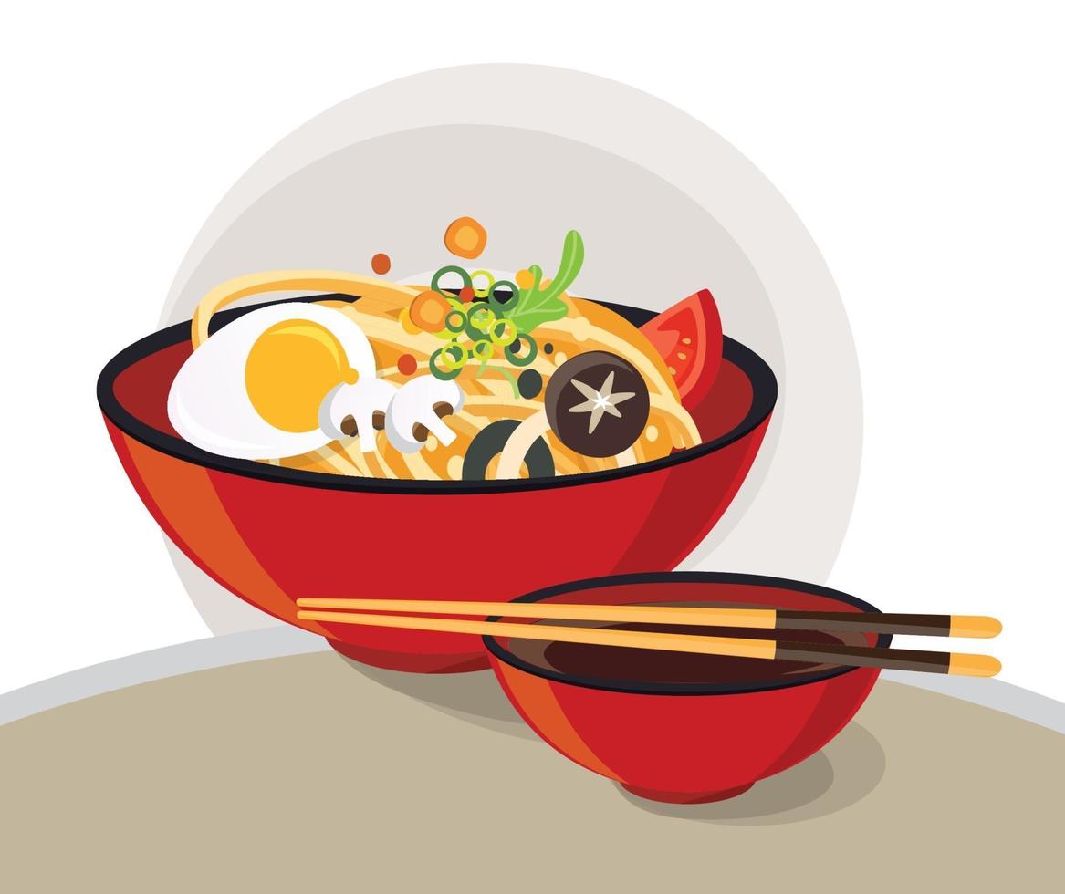 sopa tradicional chinesa com design de macarrão vetor