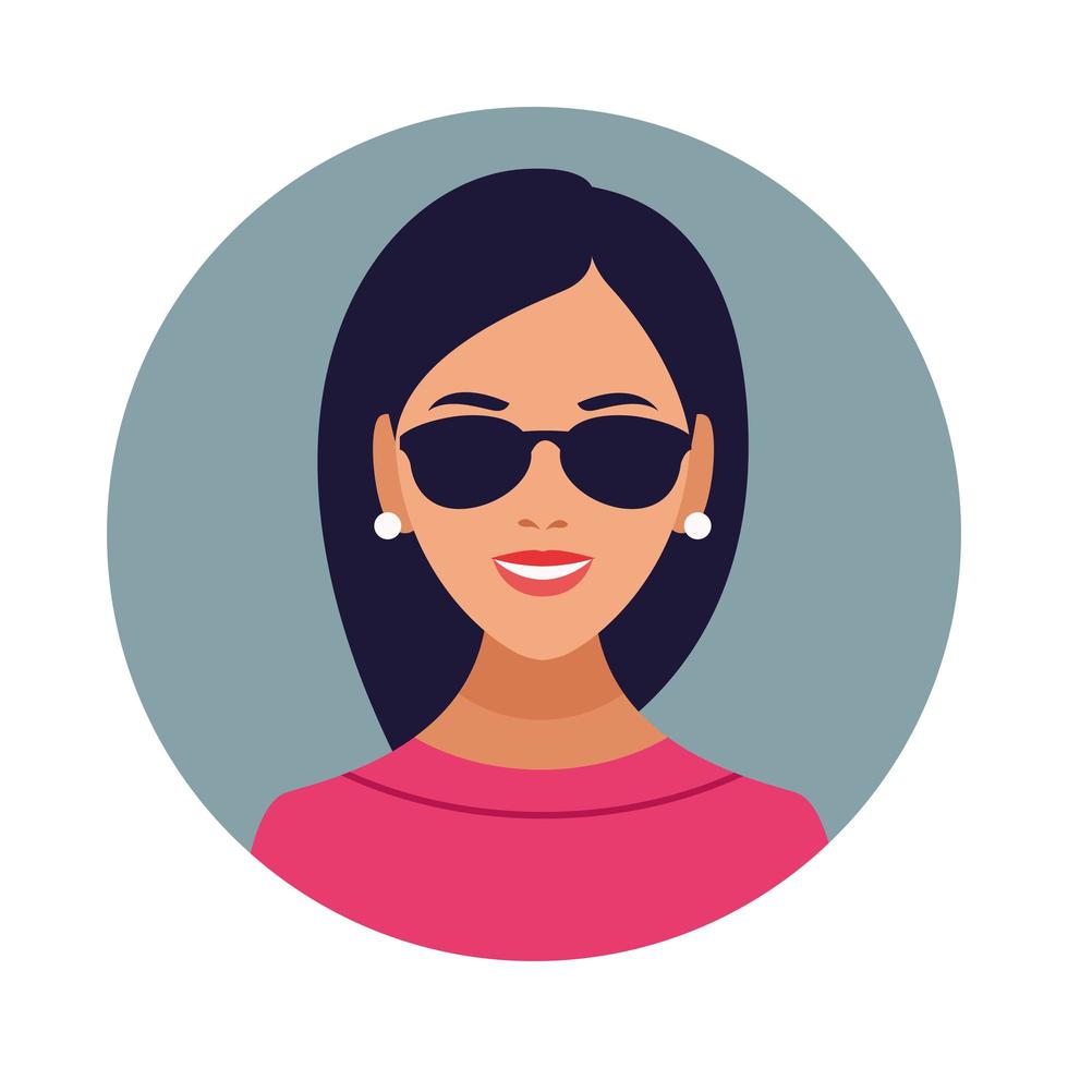 ícone de personagem avatar linda mulher usando óculos escuros vetor