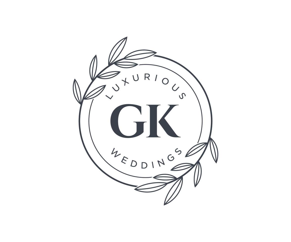 gk letras iniciais modelo de logotipos de monograma de casamento, modelos modernos minimalistas e florais desenhados à mão para cartões de convite, salve a data, identidade elegante. vetor