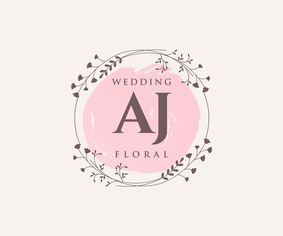 modelo de logotipos de monograma de casamento de carta de iniciais aj, modelos minimalistas e florais modernos desenhados à mão para cartões de convite, salve a data, identidade elegante. vetor