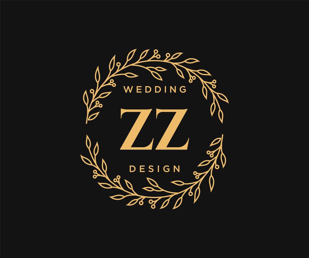 coleção de logotipos de monograma de casamento de letra inicial zz, modelos modernos minimalistas e florais desenhados à mão para cartões de convite, salve a data, identidade elegante para restaurante, boutique, café em vetor