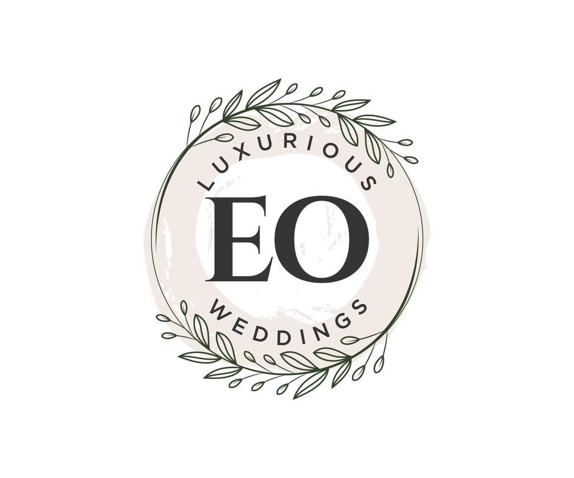 eo modelo de logotipos de monograma de casamento de carta inicial, modelos modernos minimalistas e florais desenhados à mão para cartões de convite, salve a data, identidade elegante. vetor