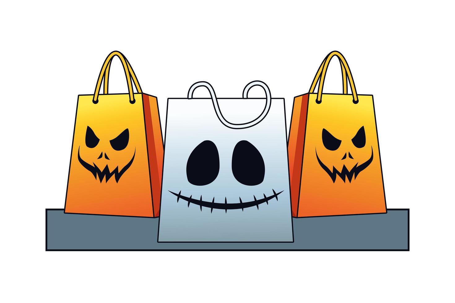 sacolas de compras de halloween com rostos assustadores vetor