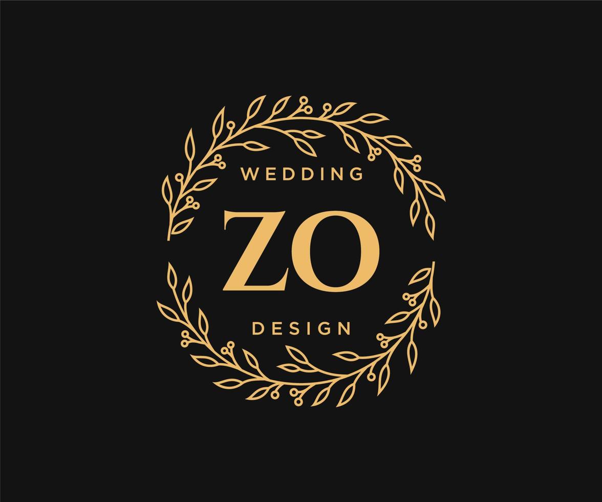 coleção de logotipos de monograma de casamento de carta inicial zo, modelos modernos minimalistas e florais desenhados à mão para cartões de convite, salve a data, identidade elegante para restaurante, boutique, café em vetor