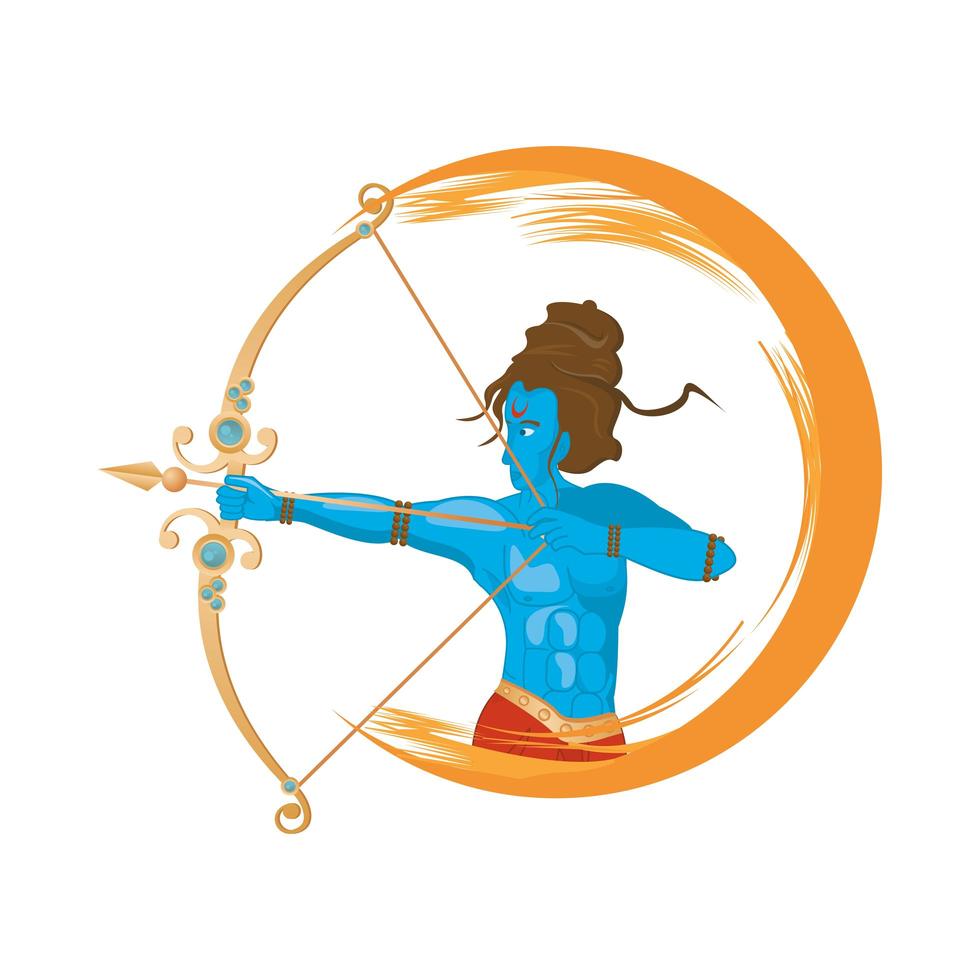 deus azul rama e arco e flecha, ícone da religião hindu vetor