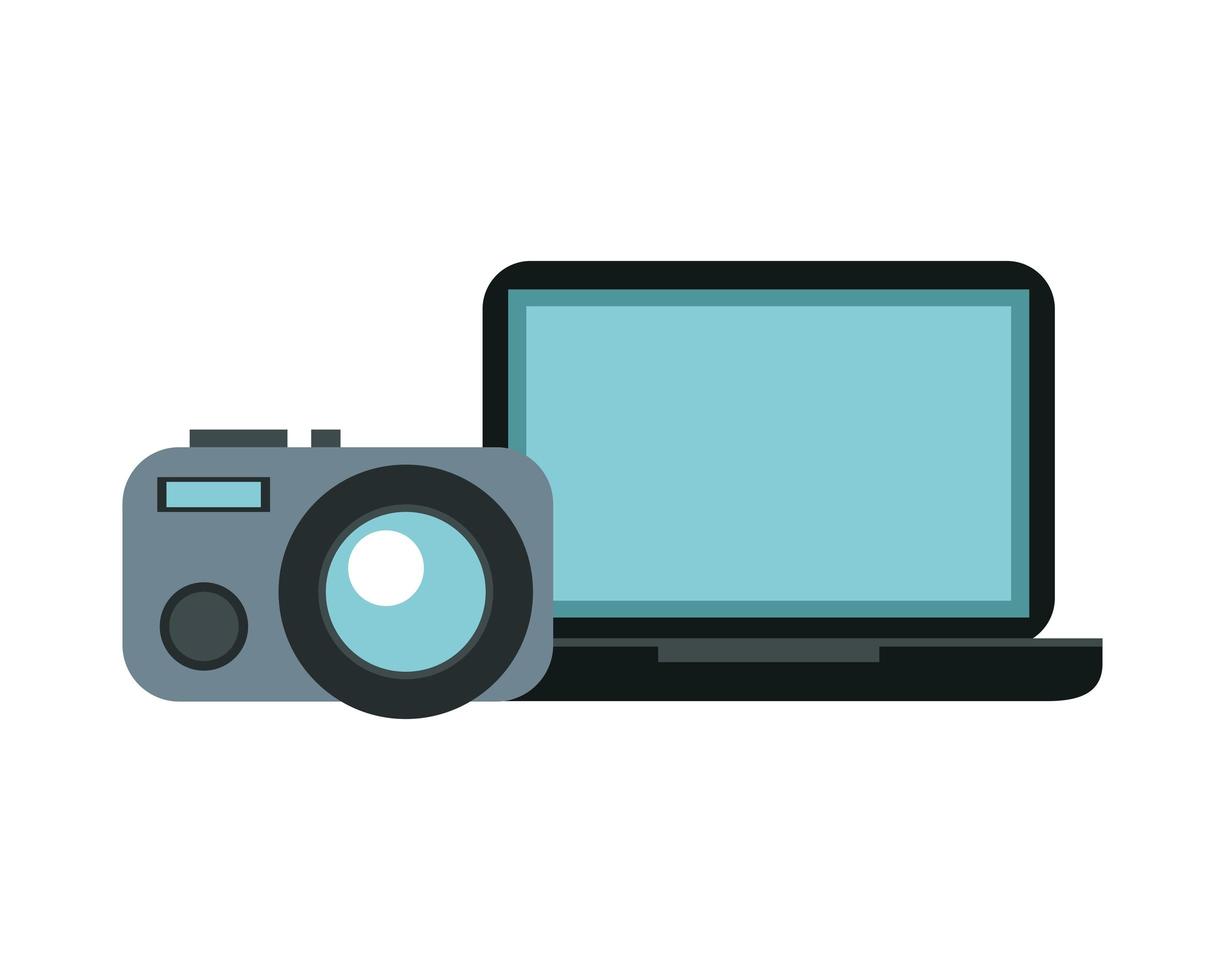dispositivo fotográfico da câmera com laptop vetor