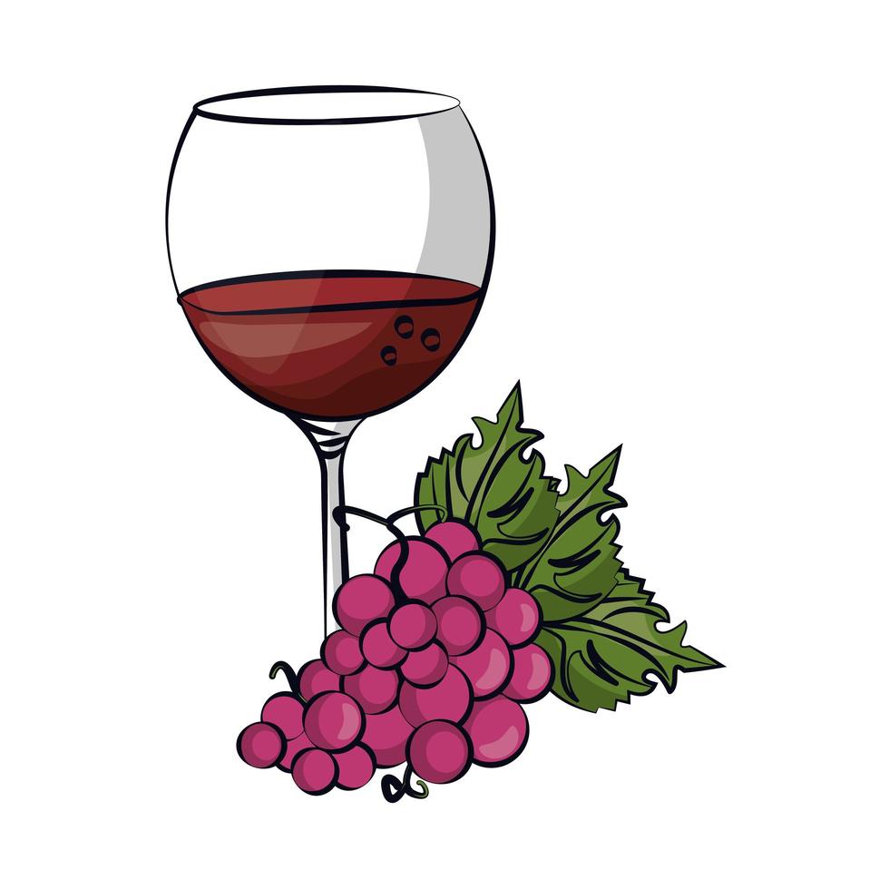 taça de vinho com uvas vetor
