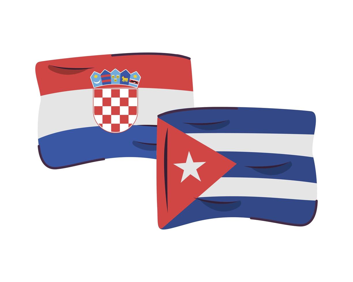 ícone isolado de bandeiras de croácia e cuba vetor