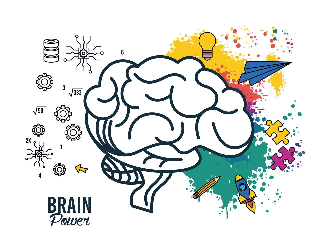 modelo de poder do cérebro com cores e ícones vetor