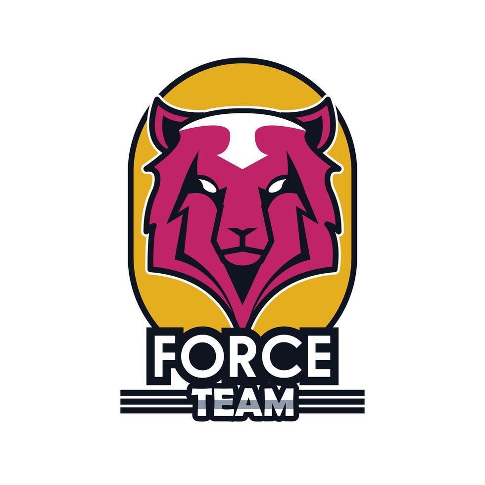 Ícone do emblema animal cabeça de lobo com letras de força de equipe vetor