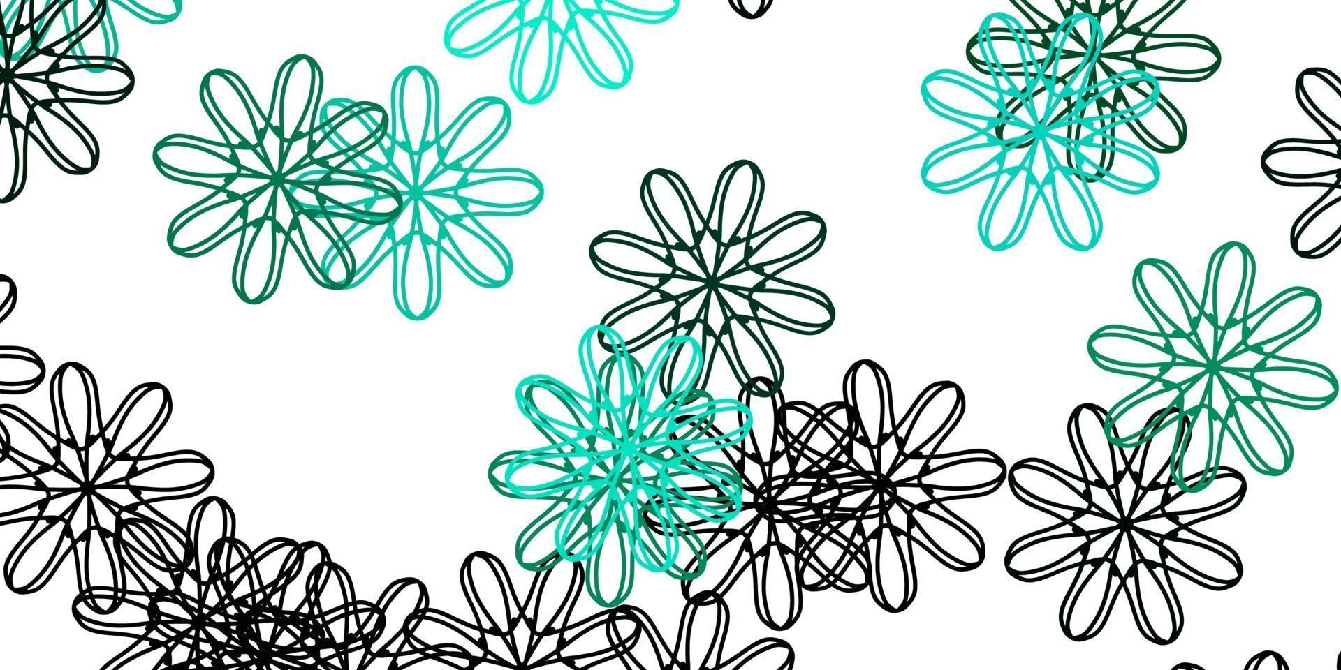 modelo de doodle de vetor verde claro com flores.