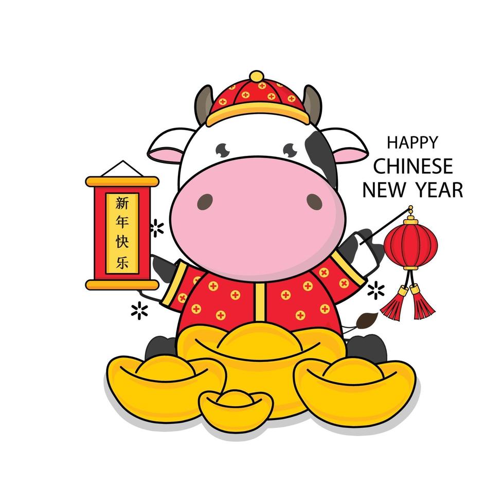 feliz ano novo chinês 2021 ano do boi. vetor