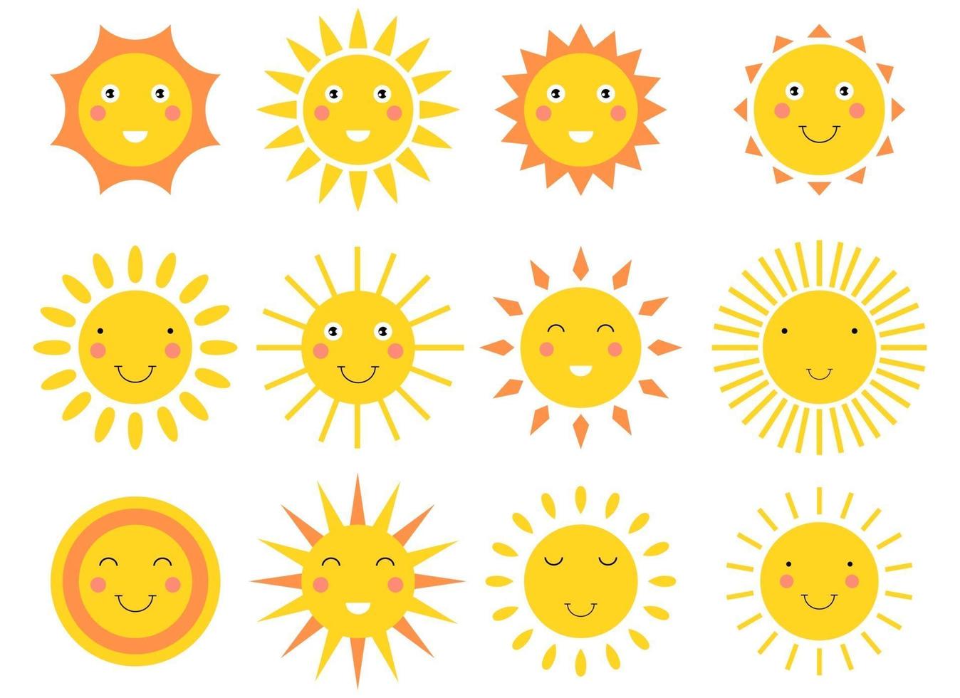 sorrindo sol cartoon vector design ilustração conjunto isolado no fundo branco