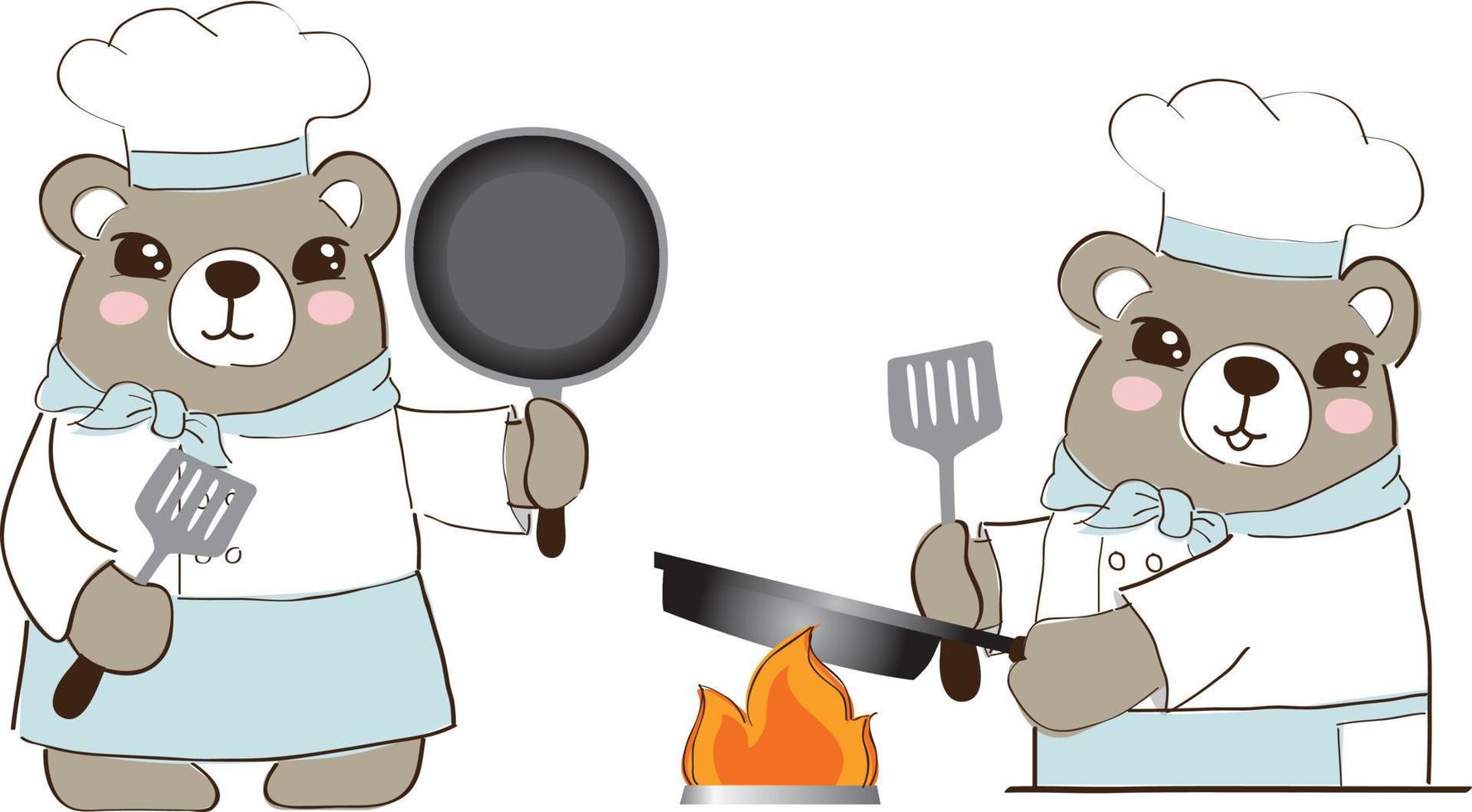 desenho animado cozinhando elementos Urso chefe de cozinha vetor