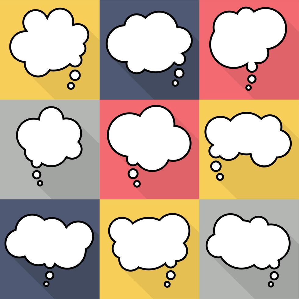 conjunto de nove bolhas de fala de balão em quadrinhos de desenho animado em estilo simples. elementos de quadrinhos de design sem frases. ilustração vetorial vetor