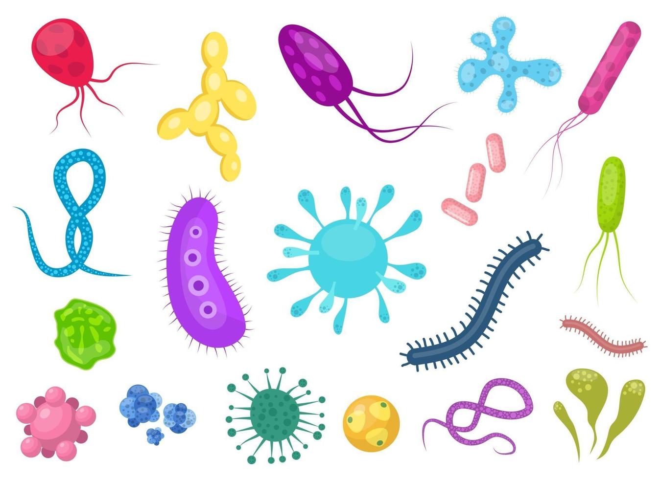Conjunto de ilustração vetorial de bactérias de vírus isolado no fundo branco vetor