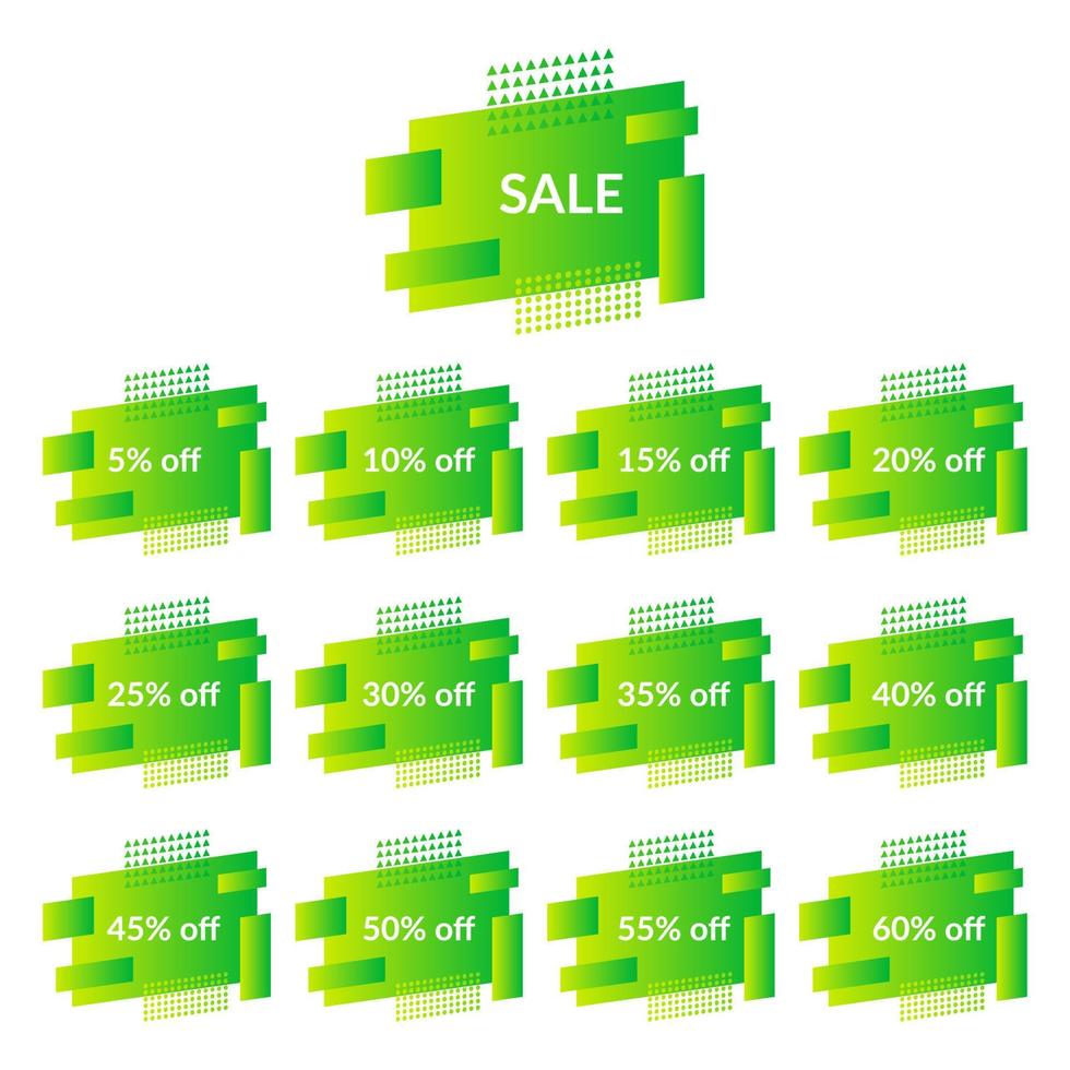 conjunto do verde venda faixas em a moderno gradiente forma. geométrico na moda faixas com descontos do cinco para sessenta por cento vetor