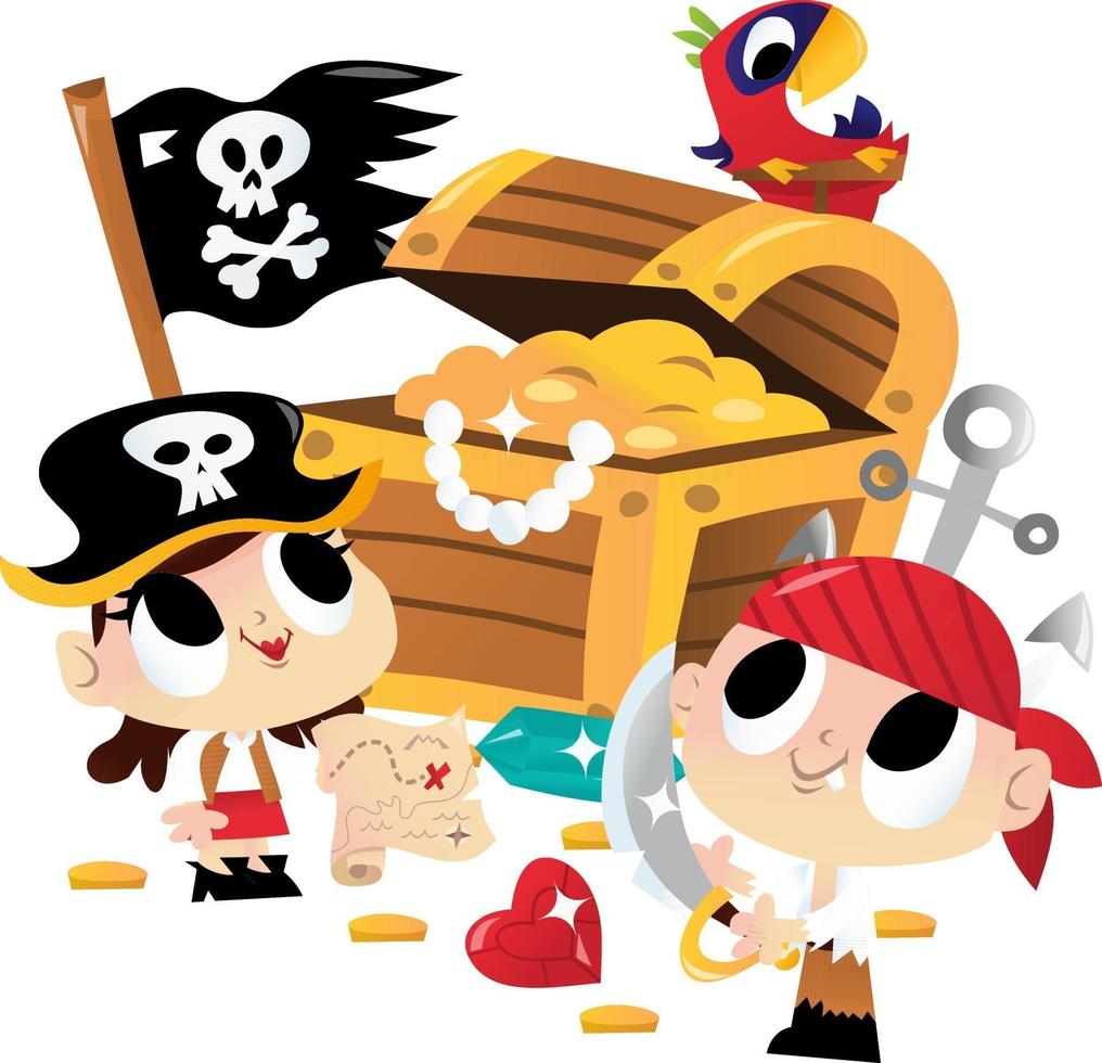 baú de tesouro infantil pirata super fofo vetor