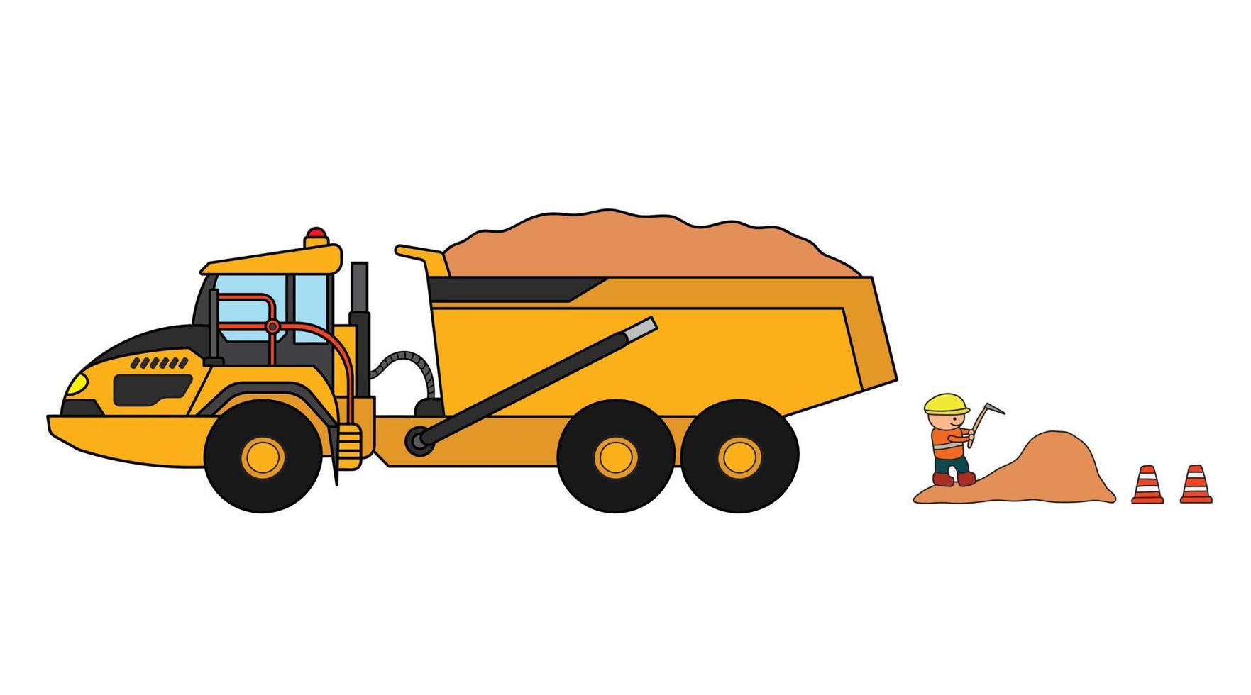 vetor ilustração cor crianças construção articulado transportador despejo caminhão com construção trabalhador clipart