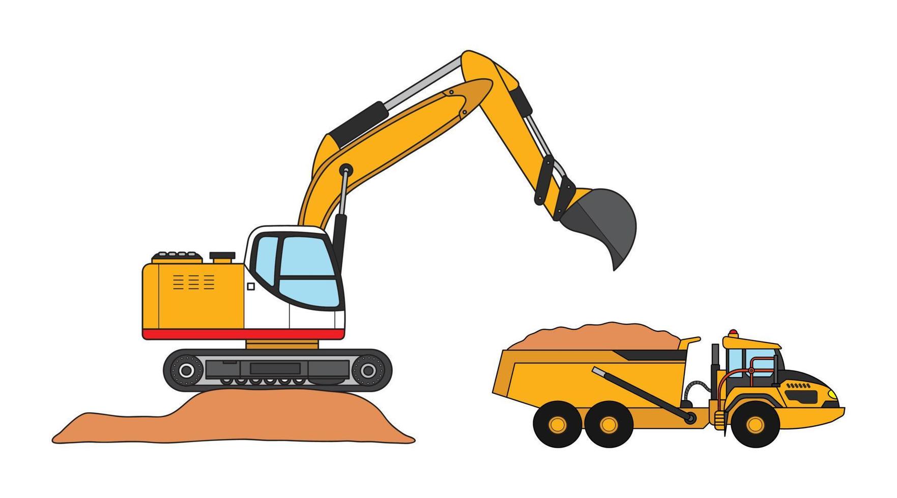 vetor ilustração cor crianças construção escavadora com transportador clipart