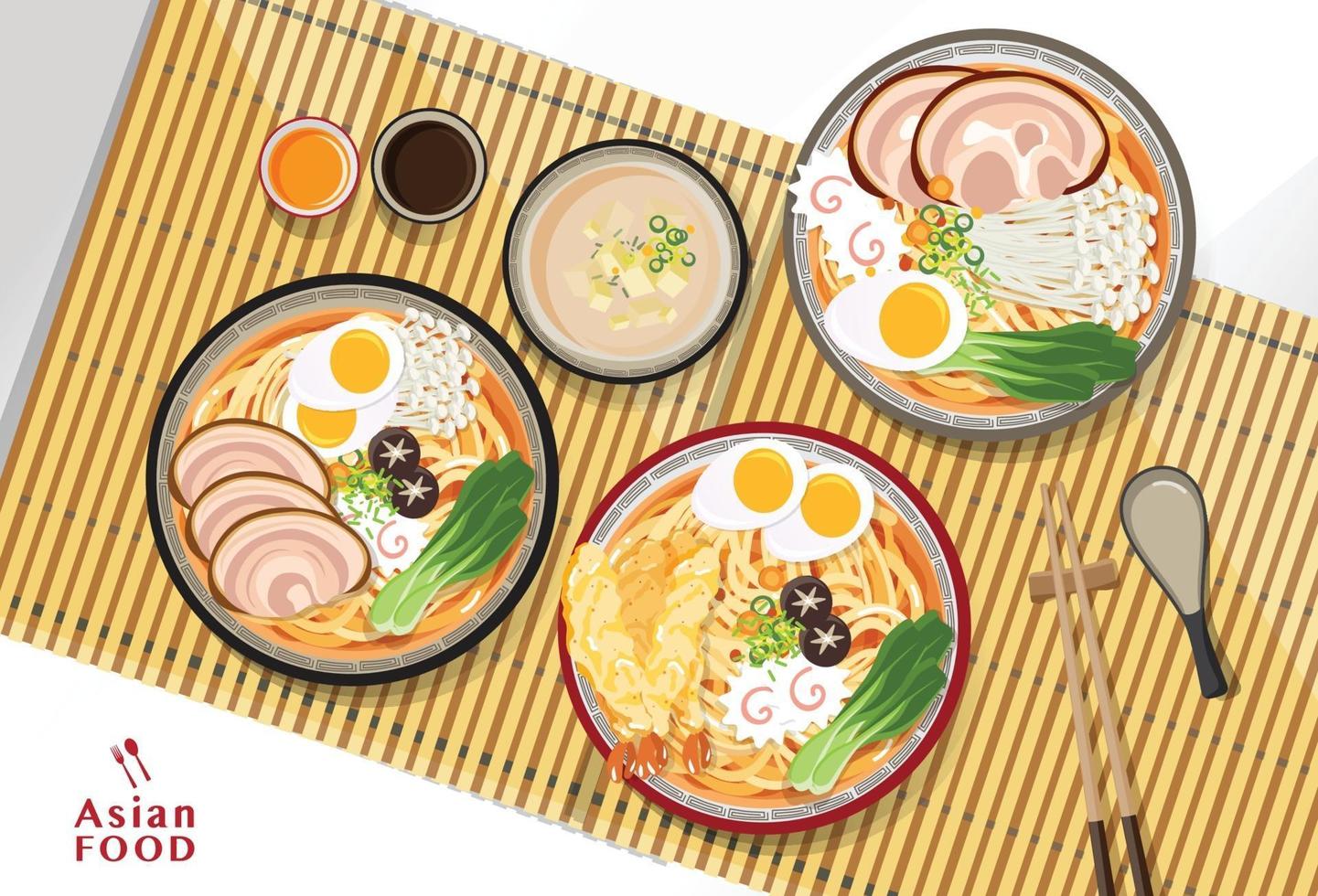 macarrão ramen japonês design de comida asiática vetor